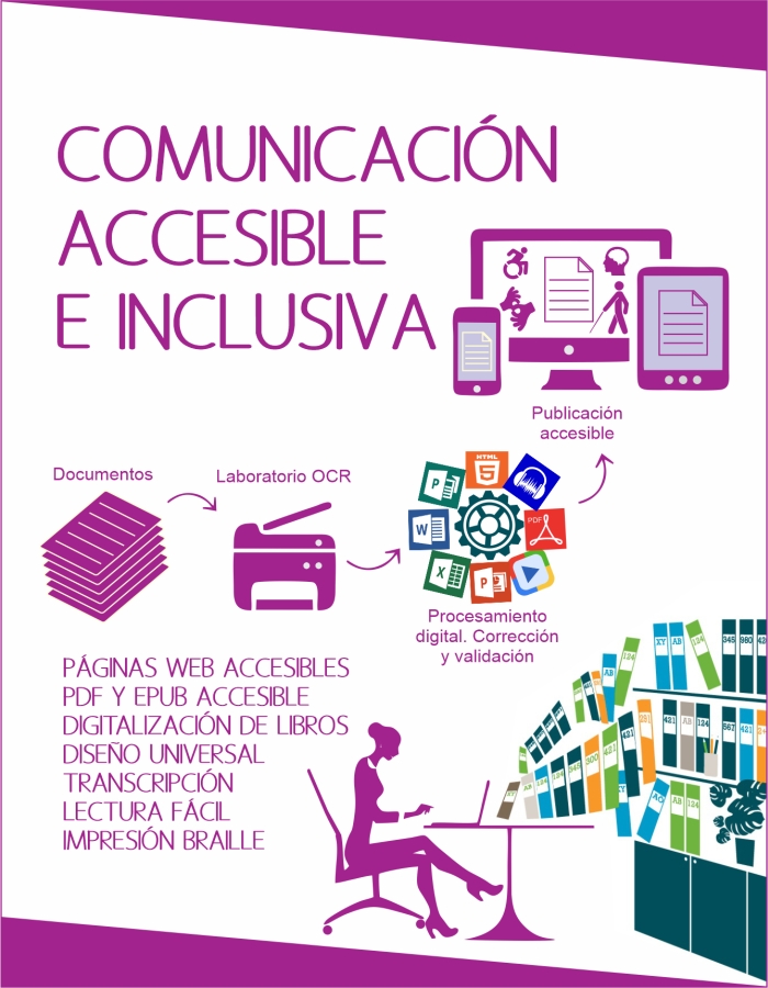 Servicios de comunicación inclusiva y accesible, elaboración de páginas web, redacción, digitalización, pdf.