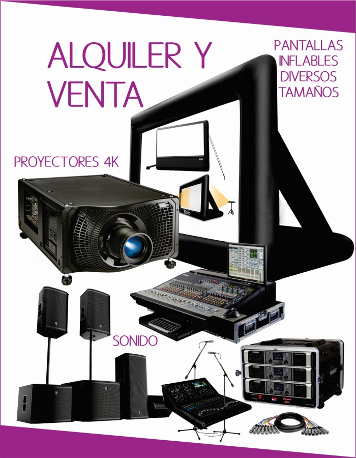 Alquiler y venta de equipos de sonido, proyección y pantallas inflables.